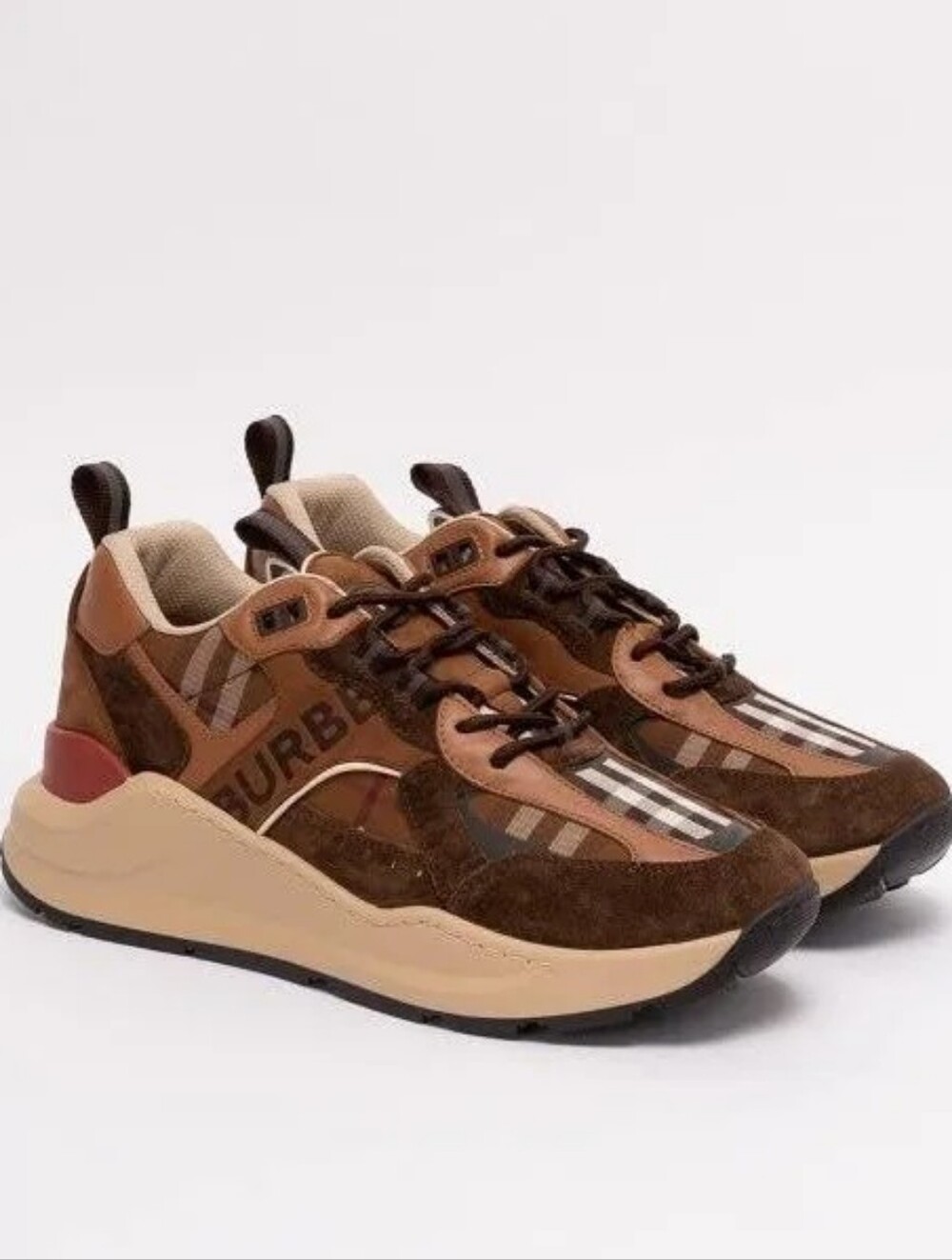 Burberry Brown & Tan Men's Check Suede Sneaker